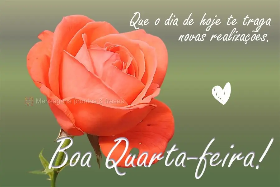 Que o dia de hoje te traga novas realizações.  Boa Quarta-feira!