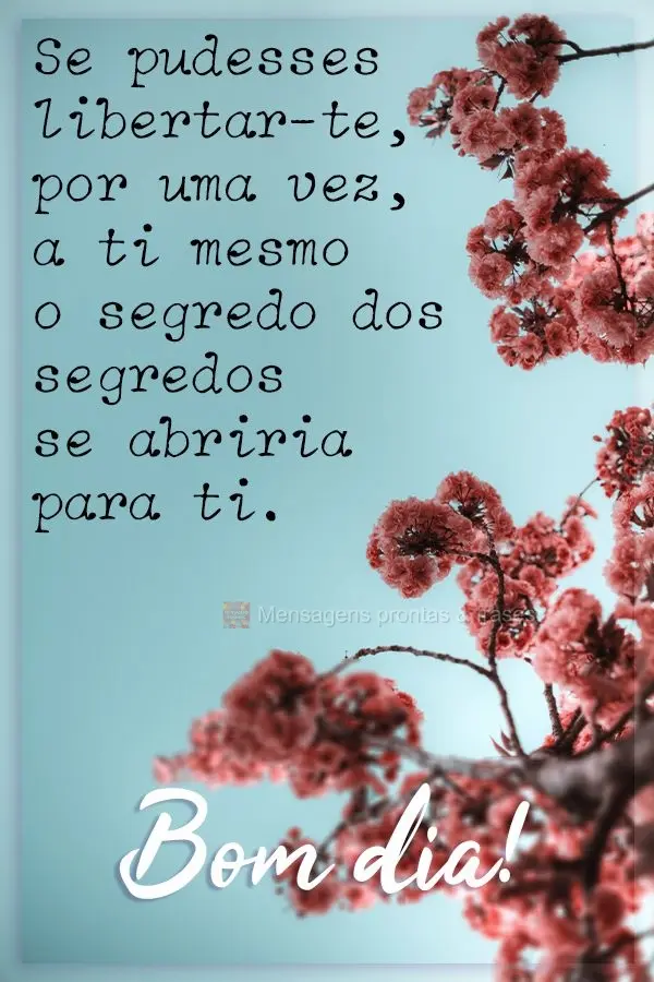 Se pudesse libertar-se, por uma vez, a ti mesmo, o segredo dos segredos se abriria para ti.  Bom dia! 