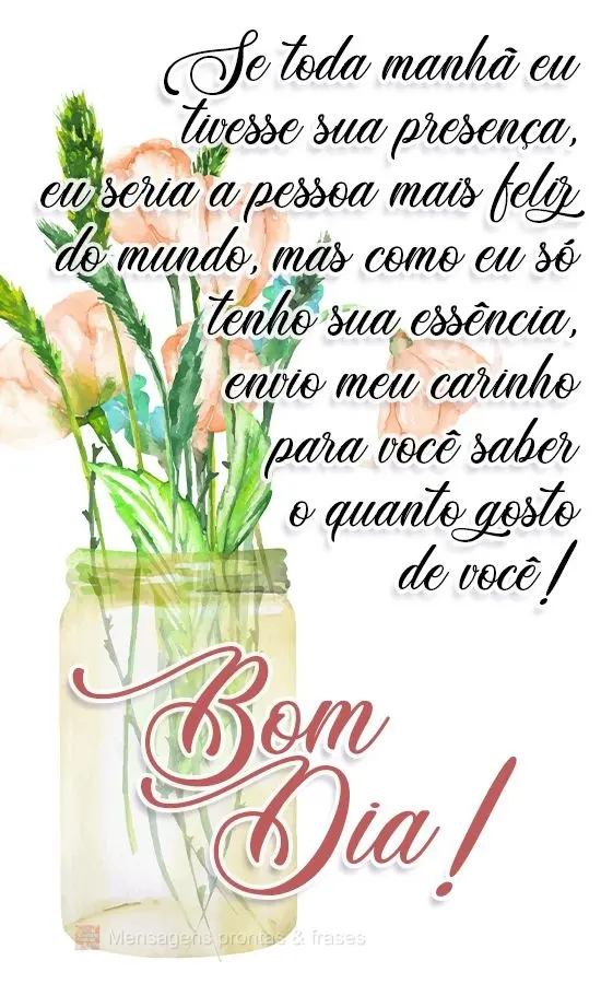 Se toda manhã eu tivesse sua presença, eu seria a pessoa mais feliz do mundo. Mas como eu só tenho sua essência, envio meu carinho para você saber o...
