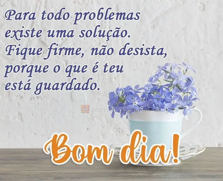 Para todo problema existe uma solução. Fique firme, não desista, porque o que é teu está guardado. 
 Bom dia! 