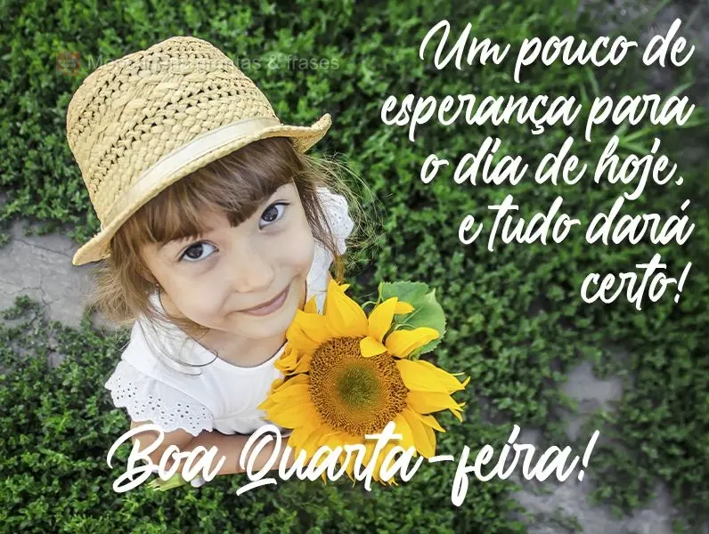 Um pouco de esperança para o dia de hoje e tudo dará certo!
  Boa Quarta-feira!