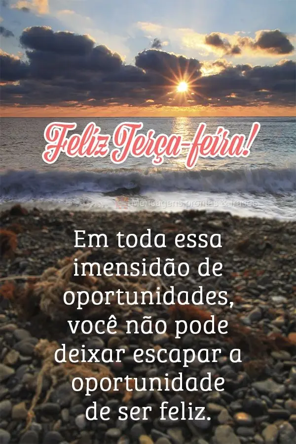 Em toda essa imensidão de oportunidades, você não pode deixar escapar a oportunidade de ser feliz. Feliz Terça-feira!