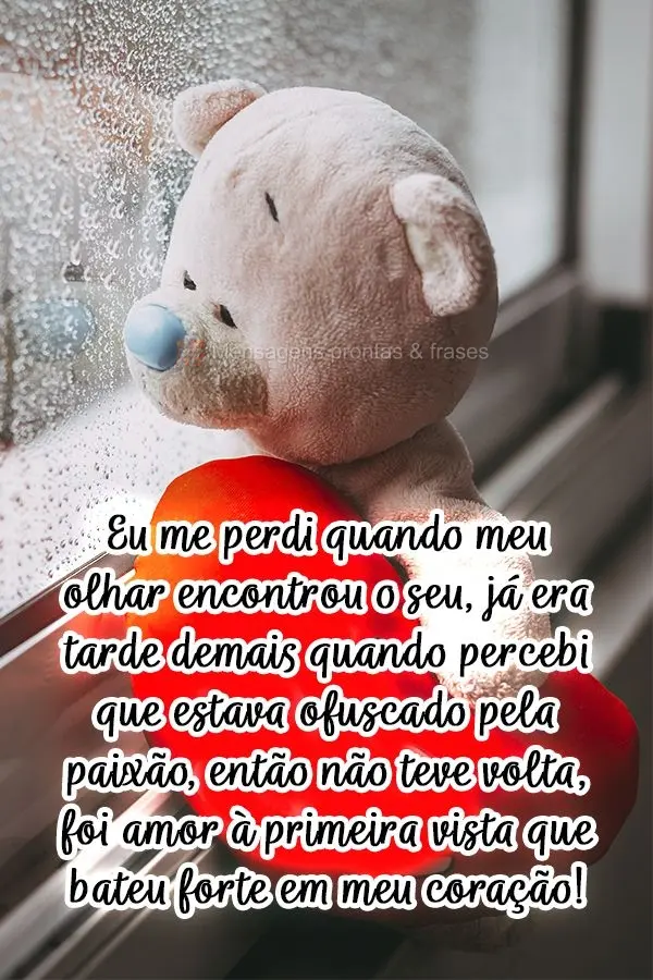 Eu me perdi quando meu olhar encontrou o seu, já era tarde demais quando percebi que estava ofuscado pela paixão, então não teve volta, foi amor a pr...