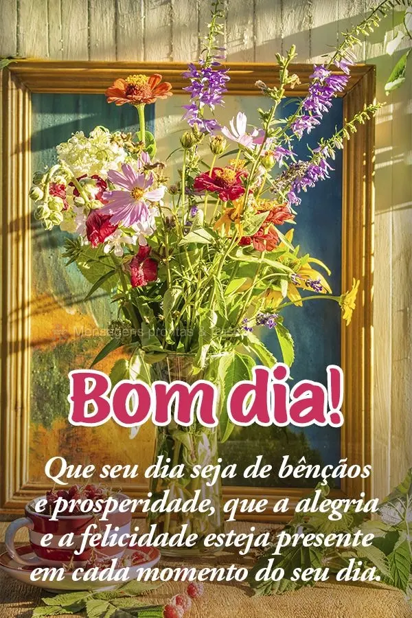 Que seu dia seja de bênçãos e prosperidade, que a alegria e a felicidade estejam presente em cada momento do seu dia. Bom dia!