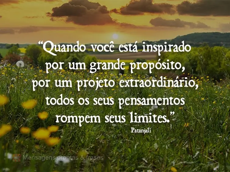 “Quando você está inspirado por um grande propósito, por um projeto extraordinário, todos os seus pensamentos rompem seus limites.” Patanjali