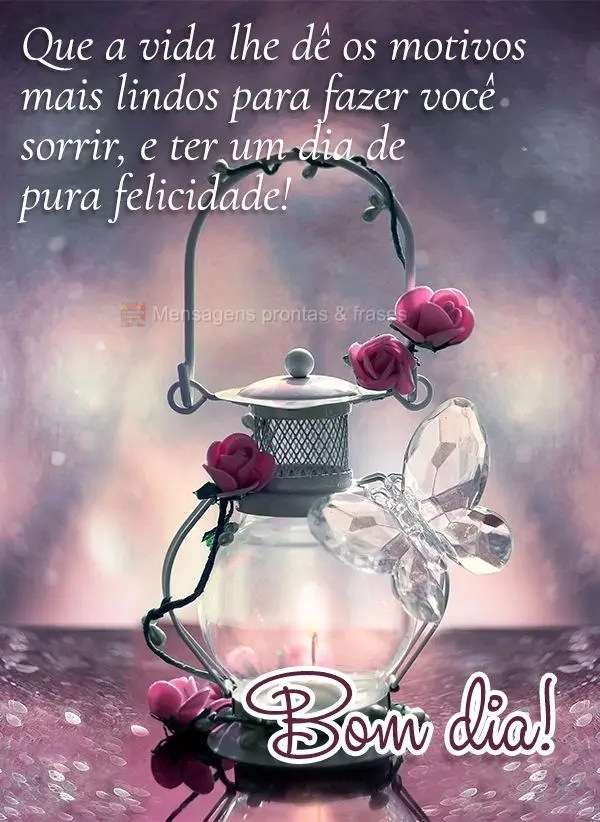 Que a vida lhe dê os motivos mais lindos para fazer você sorrir e ter um dia de pura felicidade! Bom dia!