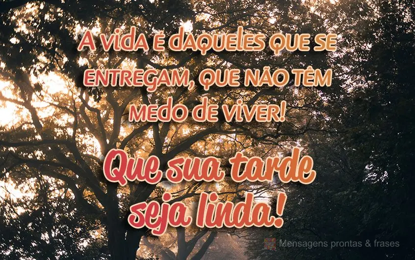 A vida é daqueles que se entregam, que não têm medo de viver! 
 Que sua tarde seja linda! 