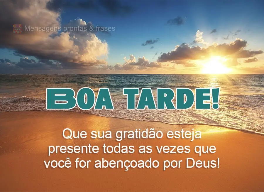 Que sua gratidão esteja presente todas as vezes que você for abençoado por Deus! Boa tarde! 