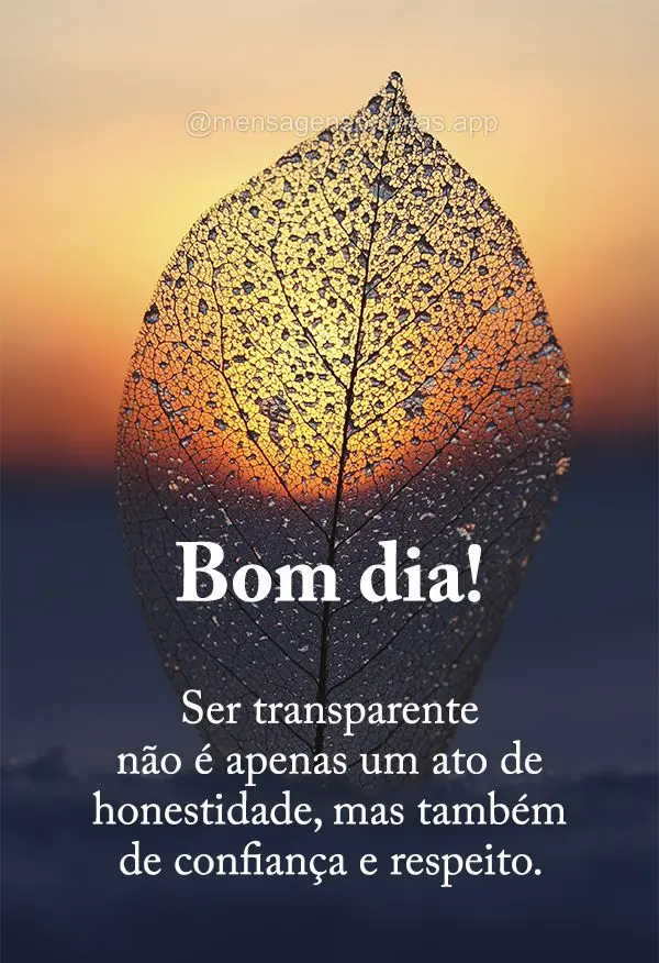 Ser transparente não é apenas um ato de honestidade, mas também de confiança e respeito.  Bom dia! 