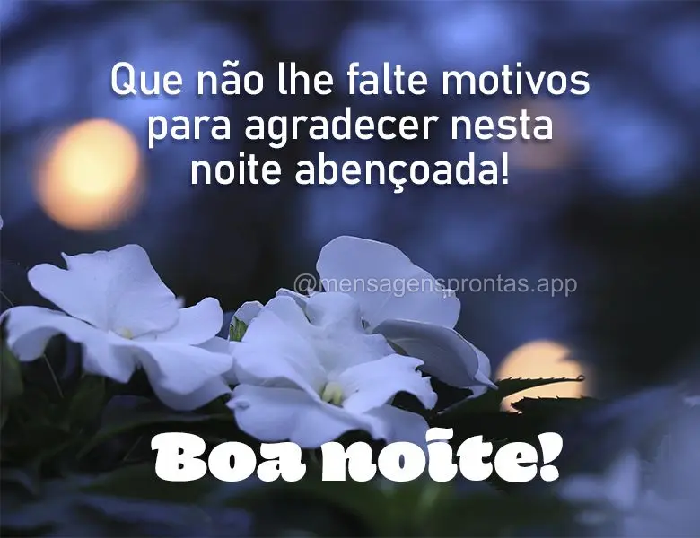 Que não lhe falte motivos para agradecer nesta noite abençoada! Boa noite!