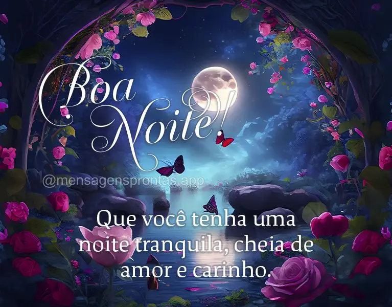 Que você tenha uma noite tranquila, cheia de amor e carinho. Boa noite!