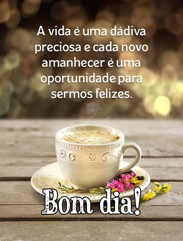 A vida é uma dádiva preciosa e cada novo amanhecer é uma oportunidade para sermos felizes.  Bom dia!