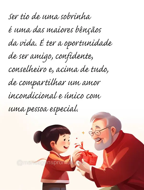 Ser tio de uma sobrinha é uma das maiores bênçãos da vida. É ter a oportunidade de ser amigo, confidente, conselheiro e, acima de tudo, de compartil...