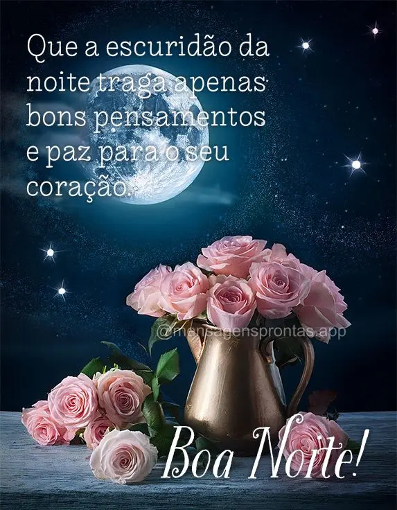 Que a escuridão da noite traga apenas bons pensamentos e paz para o seu coração. Boa noite!