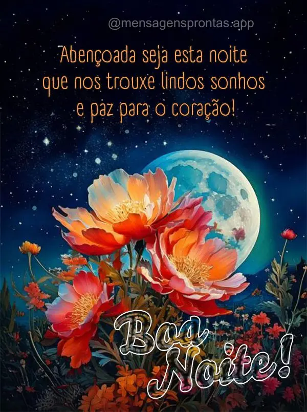 Abençoada seja esta noite que nos trouxe lindos sonho e paz para o coração! Boa noite!