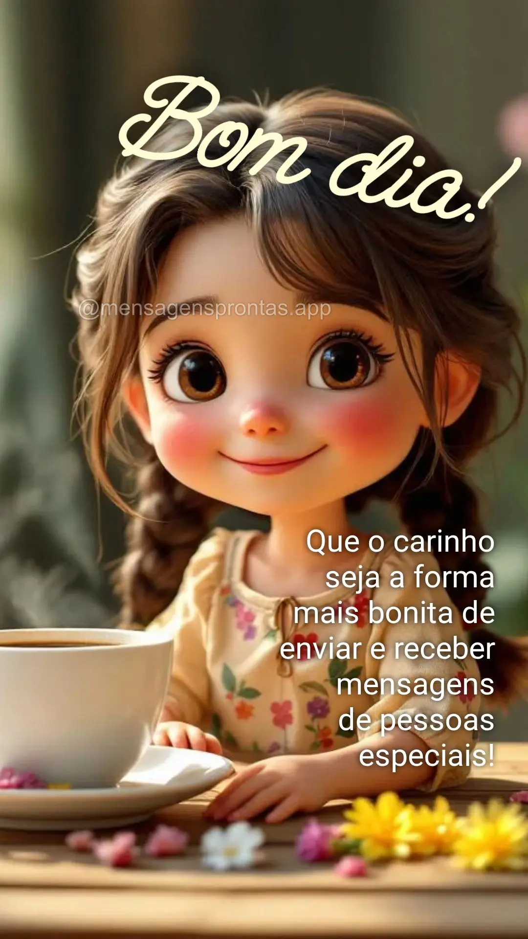 Que o carinho seja a forma mais bonita de enviar e receber mensagens 
de pessoas especiais! Bom dia!