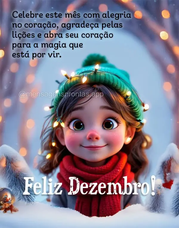 Celebre este mês com alegria no coração, agradeça pelas lições e abra seu coração 
para a magia que está por vir. Feliz Dezembro!
