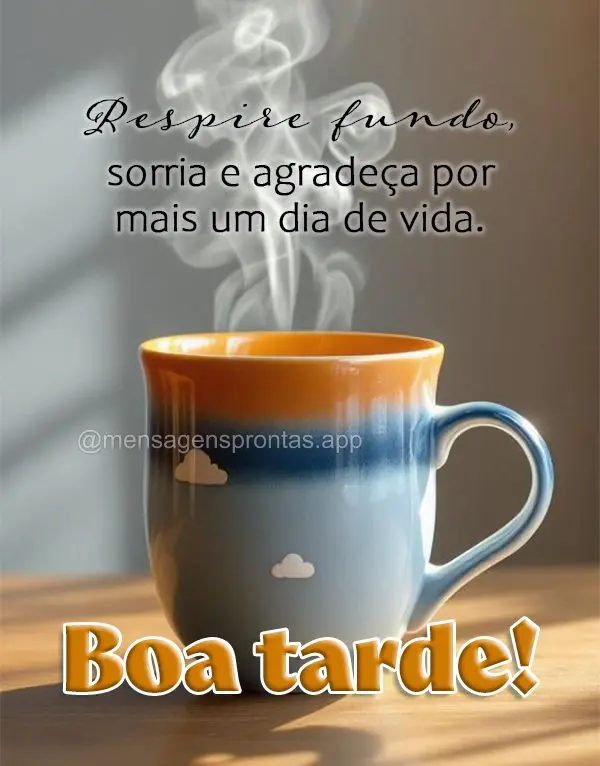 Respire fundo, sorria e agradeça por mais um dia de vida. Boa tarde!