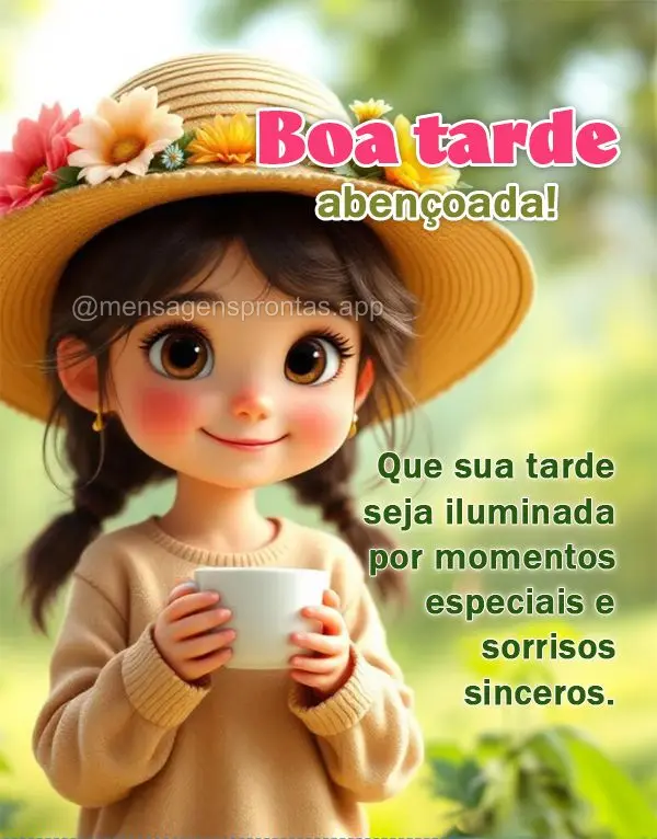 Que sua tarde seja iluminada por momentos especiais e sorrisos sinceros. Boa tarde abençoada! Boa tarde!