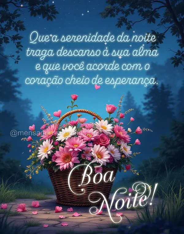 Que a serenidade da noite traga descanso à sua alma e que você acorde com o coração cheio de esperança. Boa noite!